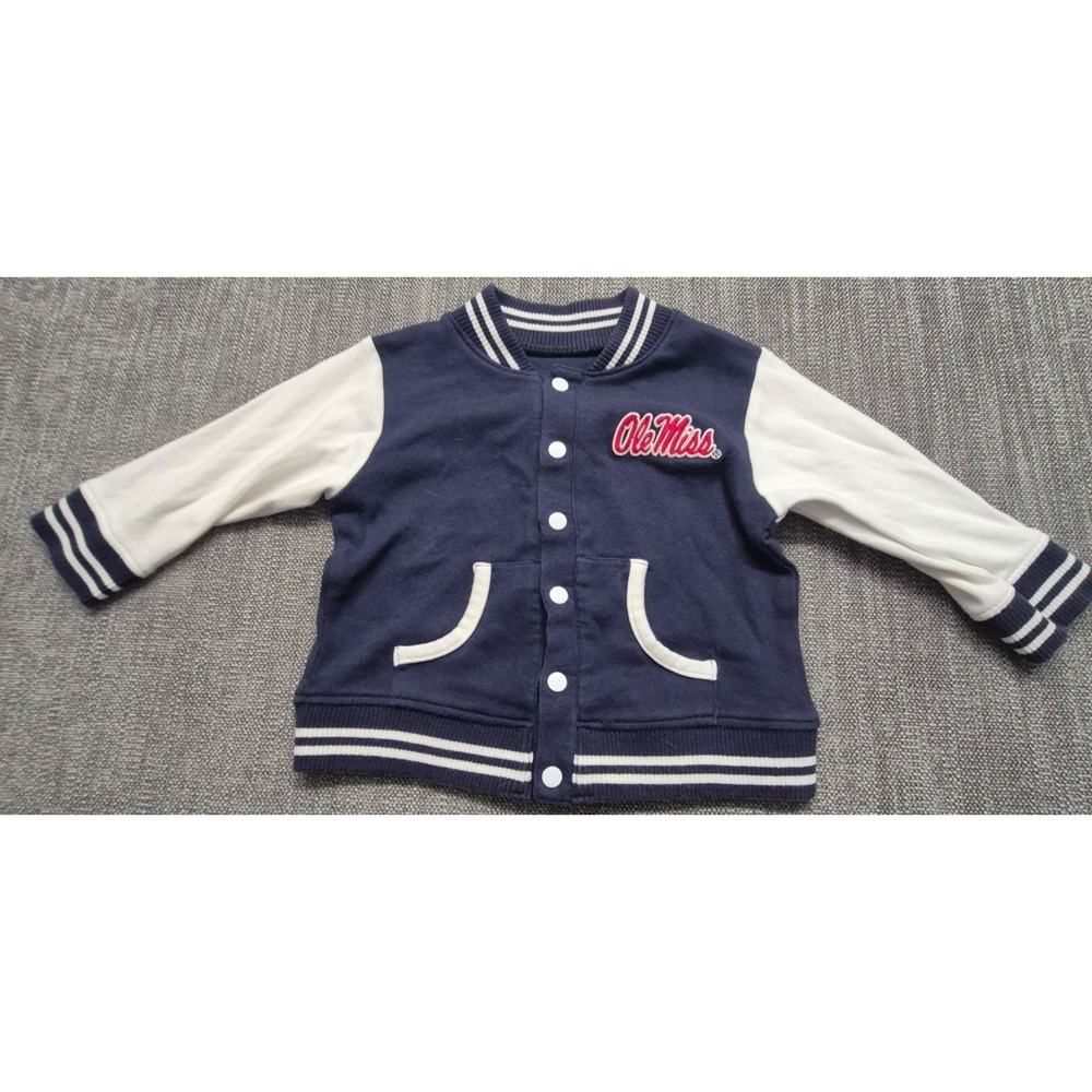 Ole Miss Rebels navy blue white varsity jacket 12 months red logo Cotton buttons